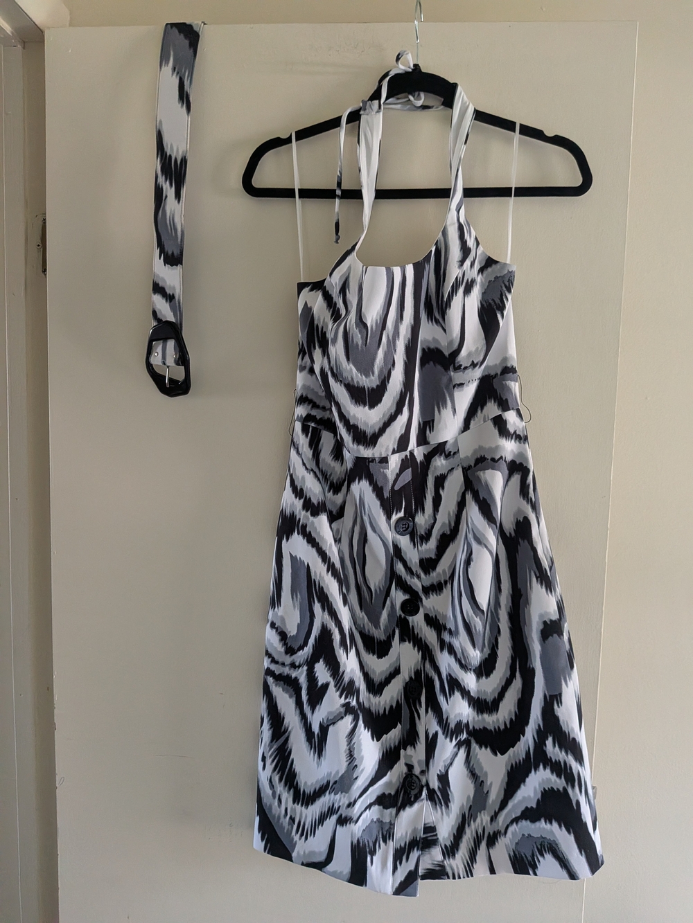 Cache Black and White Halter Dress with Matching Belt